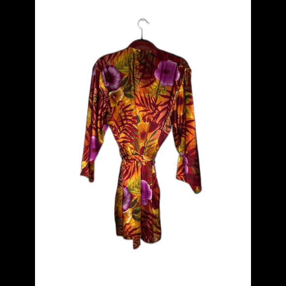 The Lingerie Collection Womens Short Kimono Robe Floral Tropical Size Medium - Picture 8 of 8